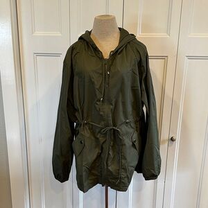 Packable Olive Green Hooded Rain Jacket